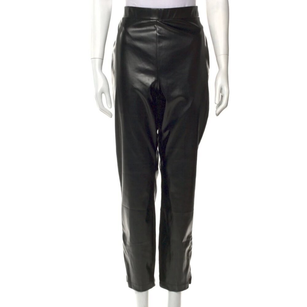 Halston Straight Leg Black Pleather Pants Size M